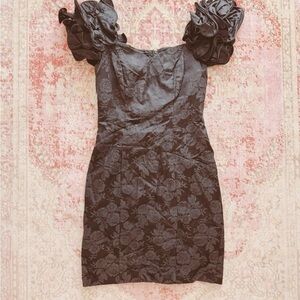 Steppin' Out, Woman’s Vintage 1972 Black Floral Mini Dress